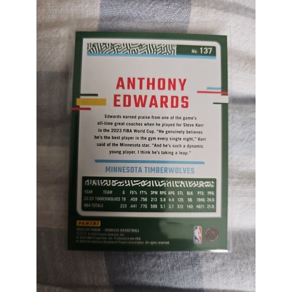 Anthony Edwards 2023-24 Panini Donruss #137 - Minnesota Timberwolves - Picture 2 of 2